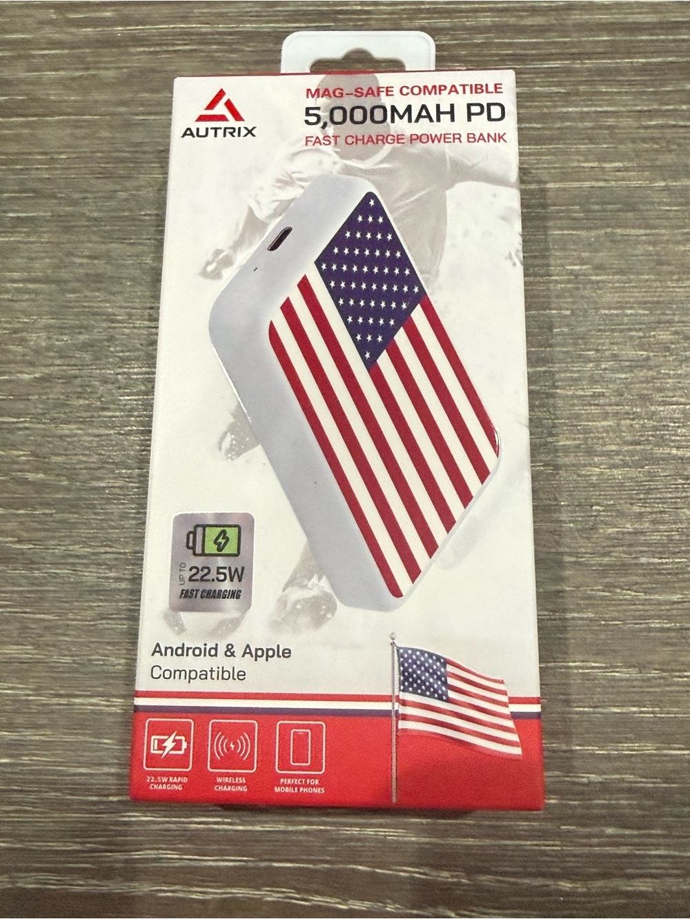 NWT Android and Apple mag safe compatible  Power Bank in American Flag White
